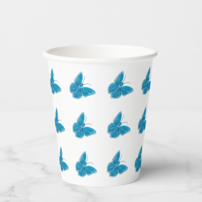 Vasos De Papel Patrón de Ilustracion de fluctuación de mariposas  (Anverso)