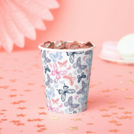 Vasos De Papel Patrón de Ilustracion de mariposa de color crudo