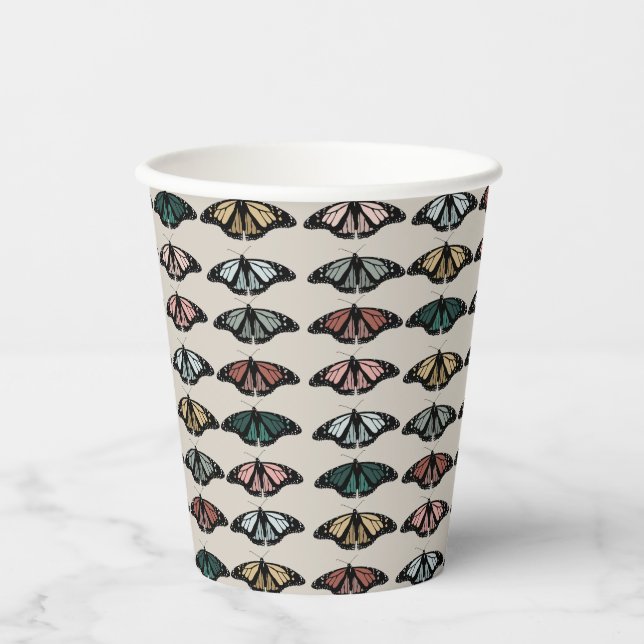 Vasos De Papel Patrón de jardín de las mariposas neutrales modern (Anverso)