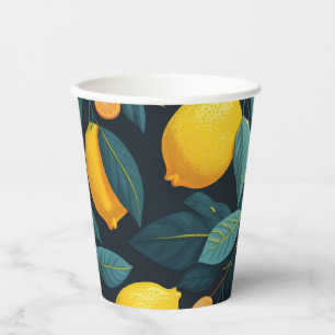 Vasos De Papel Patrón de jardín de limón. Cocitos tropicales amar