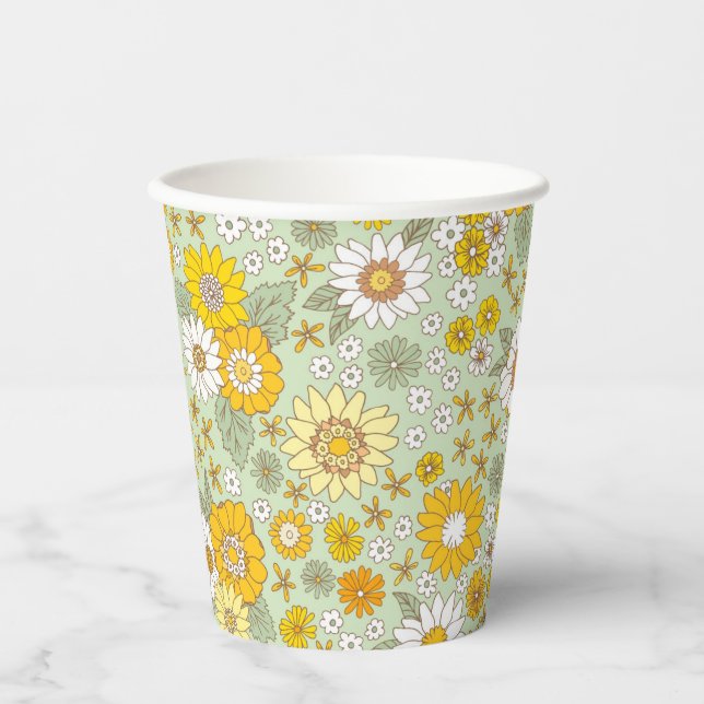 Vasos De Papel Patrón de jardín floral amarillo (Anverso)