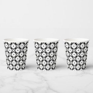 Vasos De Papel Patrón de la cadena de flor del papel blanco negro