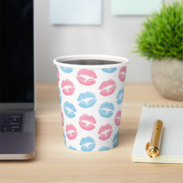 Vasos De Papel Patrón de labios azules y rosados, lápiz labial, b