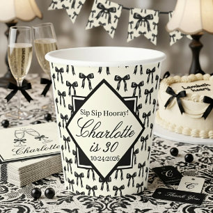 Vasos De Papel Patrón de Lazo Negro Cumpleaños Negro y Blanco Vin
