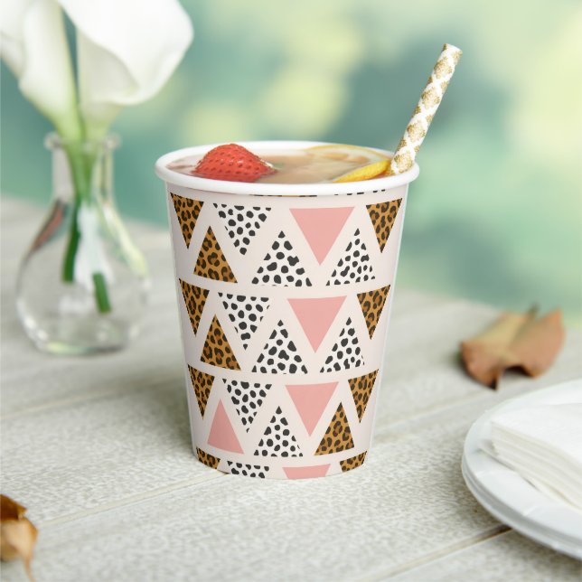 Vasos De Papel Patrón de leopardo chic y triángulo rosa (in situ)