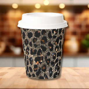 Vasos De Papel Patrón de leopardo dorado negro marrón brillo de l