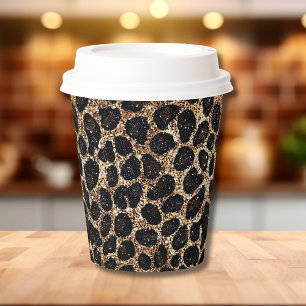Vasos De Papel Patrón de leopardo negro marrón dorado con brillo