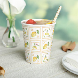 Vasos De Papel patrón de limón cítrico mediterráneo