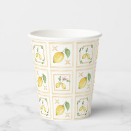 Vasos De Papel patrón de limón cítrico mediterráneo