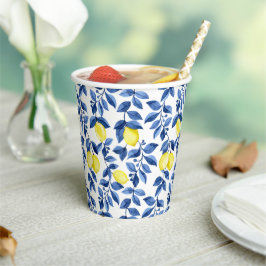 Vasos De Papel patrón de limón cítrico mediterráneo