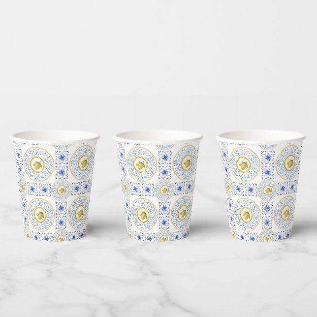 Vasos De Papel Patrón de limón de mosaico italiano (Multi)