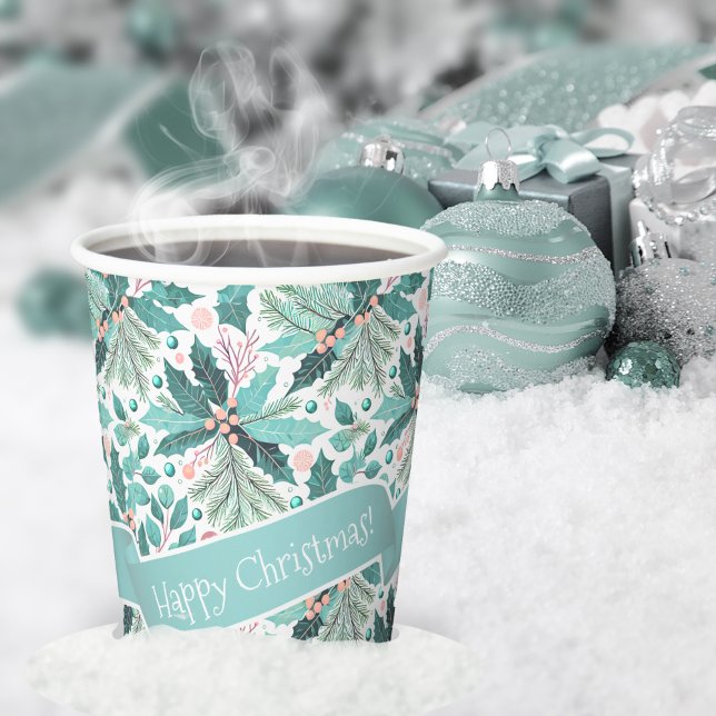 Vasos De Papel Patrón de los Navidades verde azulados Holly Berri (Subido por el creador)