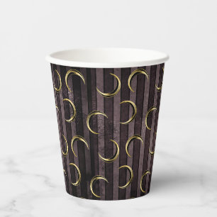 Vasos De Papel Patrón de luna de oro a rayas púrpuras vintage gót