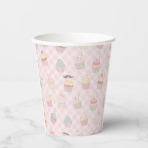 Vasos De Papel Patrón de magdalenas rosadas pastel en cuadros