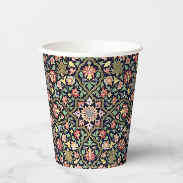 Vasos De Papel Patrón de Mandala indio con flores de cosecha colo (Anverso)