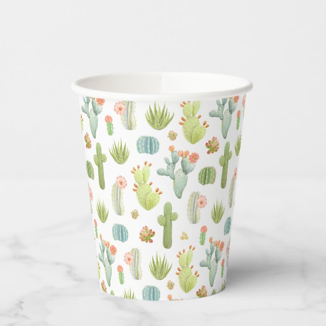 Vasos De Papel Patrón de mantenimiento de cactus (Izquierda)