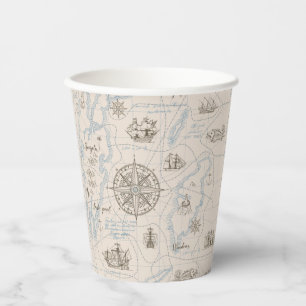 Vasos De Papel Patrón de mapa del océano vintage