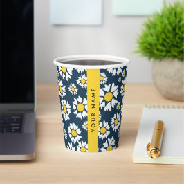 Vasos De Papel Patrón de margaritas, margaritas blancas, tu nombr