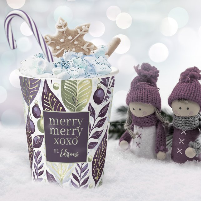 Vasos De Papel Patrón de merry de Navidades morados verdes púrpur (Subido por el creador)