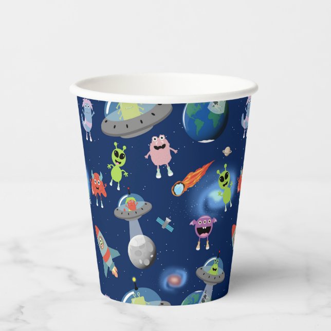 Vasos De Papel Patrón de monstruos alienígenas modernos lindos pa (Anverso)