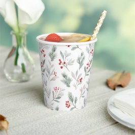 Vasos De Papel Patrón de muérdago y bayas de acebo