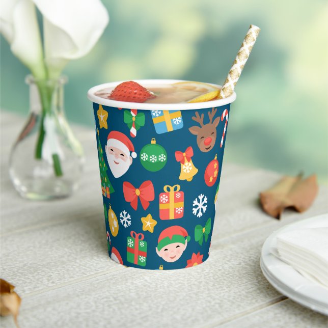 Vasos De Papel Patrón de Navidades alegres en azul (in situ)