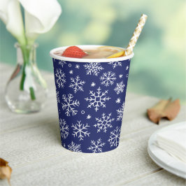 Vasos De Papel Patrón de Navidades de copos de nieve azules
