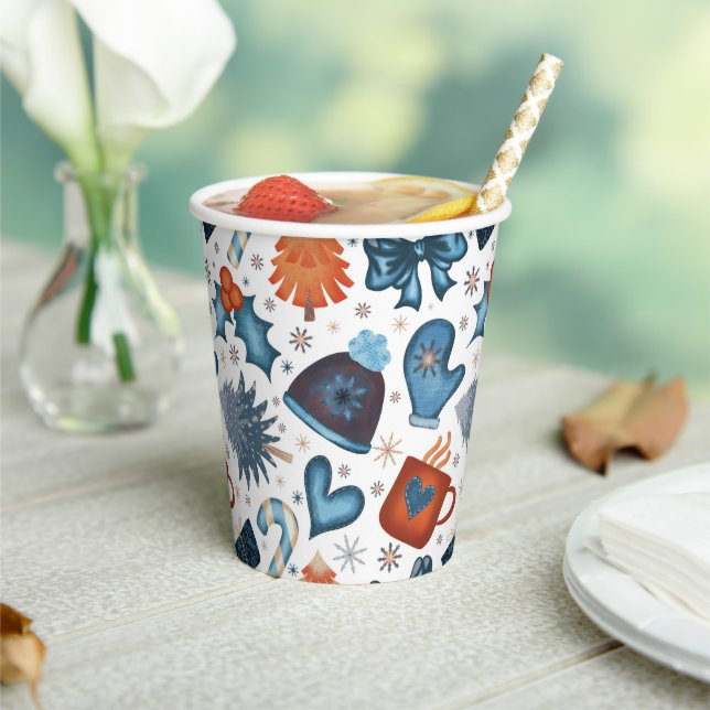 Vasos De Papel Patrón de Navidades de invierno de acuarela festiv (in situ)