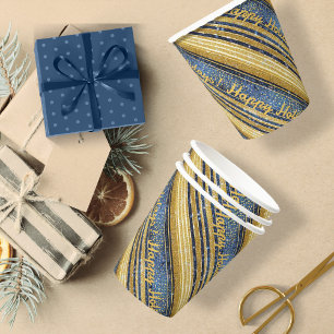 Vasos De Papel Patrón de Navidades de oro azul #28 ID1009