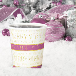 Vasos De Papel Patrón de Navidades de oro magenta#35 ID1009