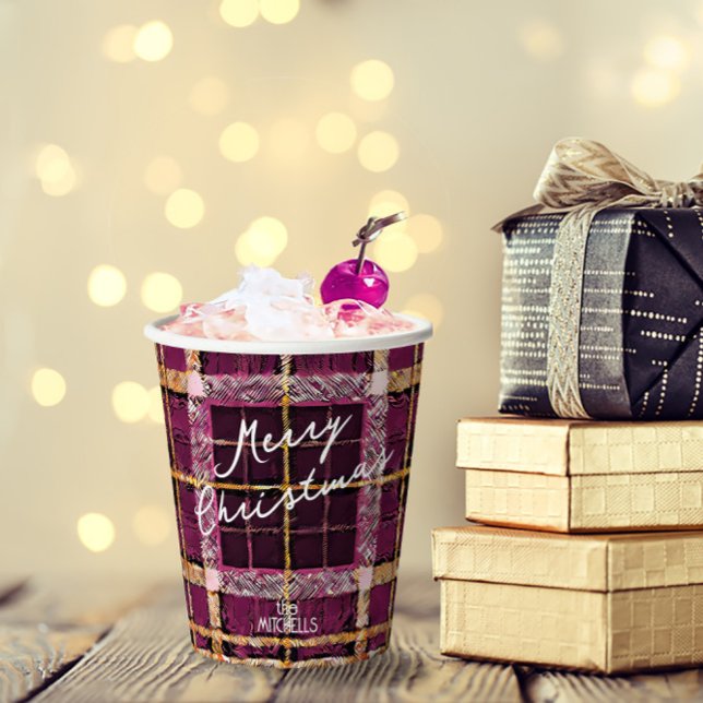 Vasos De Papel Patrón de Navidades de oro magenta#7 ID1009 (Subido por el creador)