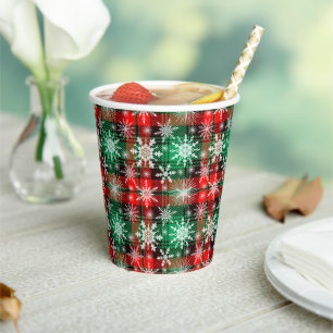 Vasos De Papel Patrón De Navidades De Placas Y Copos De Nieve 1
