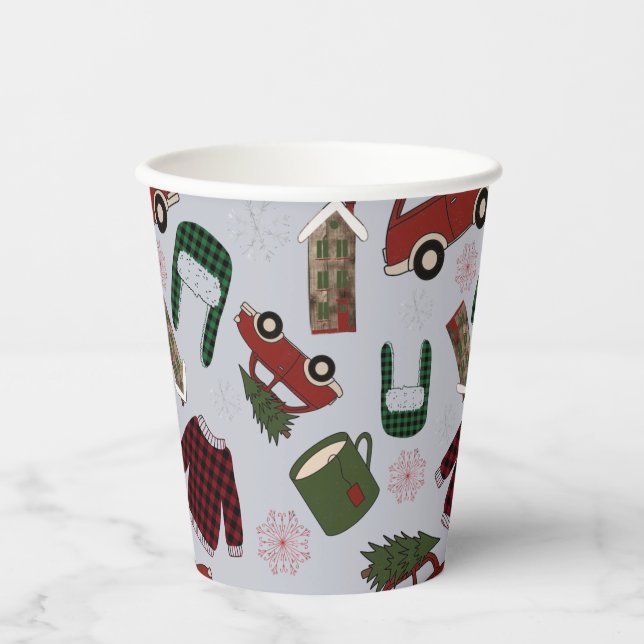 Vasos De Papel Patrón de Navidades elegantes (Anverso)