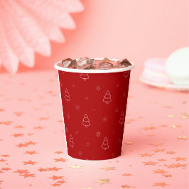 Vasos De Papel Patrón de Navidades rojos.Árboles festivos y copos