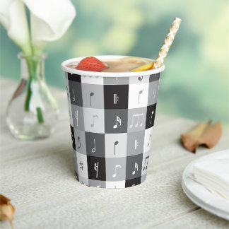Vasos De Papel Patrón de notas de música en escala de grises