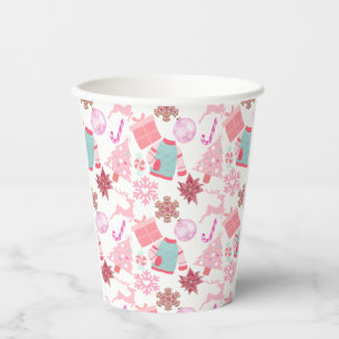 Vasos De Papel Patrón de ornamento de Navidad rosa 02