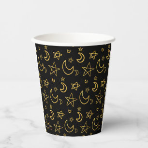 Vasos De Papel Patrón de oro de lunas y estrellas
