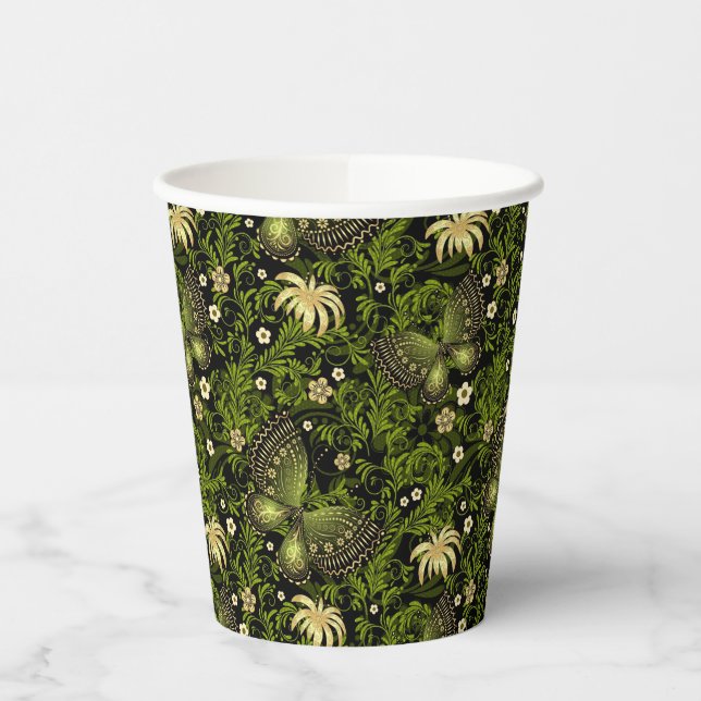Vasos De Papel Patrón de oro verde de primavera (Izquierda)