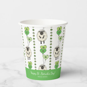 Vasos De Papel Patrón de ovejas y tréboles del día de San Patrici