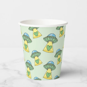 Vasos De Papel Patrón de OVNI verde lindo