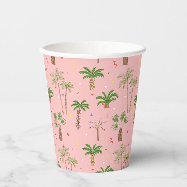 Vasos De Papel Patrón de palmeras de Navidades tropicales (Anverso)