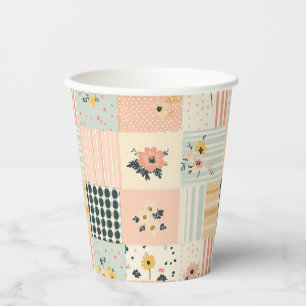 Vasos De Papel Patrón de parchwork floral vintage - Pastel (12)