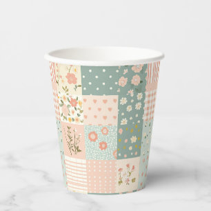 Vasos De Papel Patrón de parchwork floral vintage - Pastel (6)