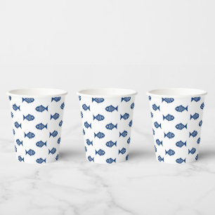 Vasos De Papel Patrón de peces azul escandinavo