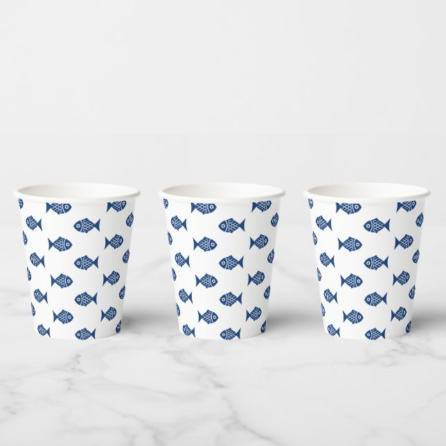 Vasos De Papel Patrón de peces azul escandinavo (Multi)