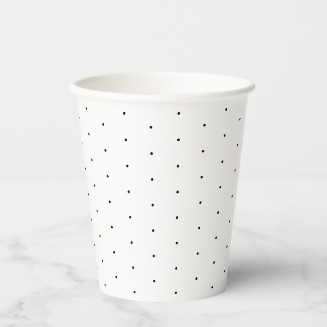 Vasos De Papel Patrón de pequeños puntos de polka blanco negro y  (Anverso)