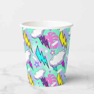 Vasos De Papel Patrón de pernos y estrellas de neón relámpago
