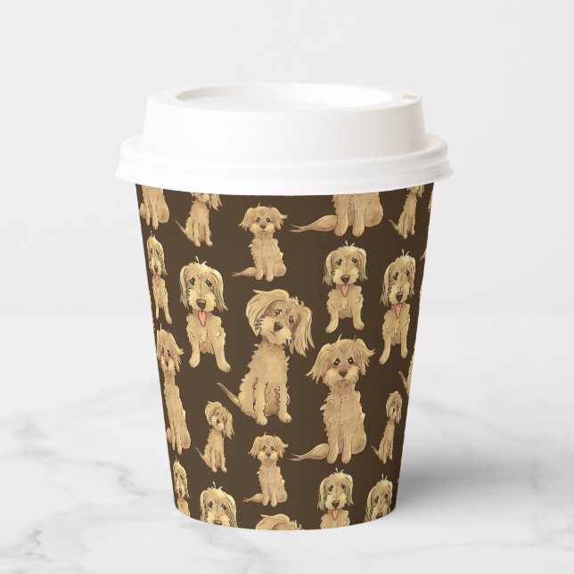 Vasos De Papel Patrón de perro Marrón labradoodle goldendoodle (Anverso)