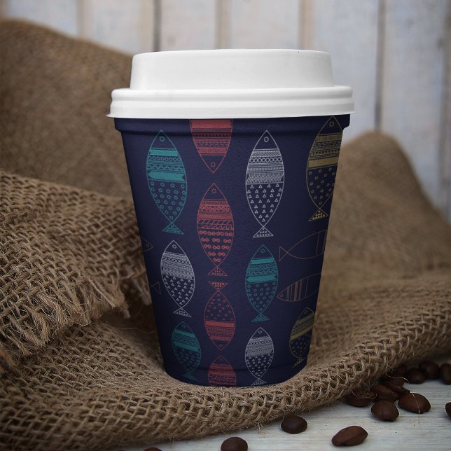 Vasos De Papel Patrón de Personalizado de peces (fish tribal pattern kids,adult party stationery, birthday party use and throw paper cups)