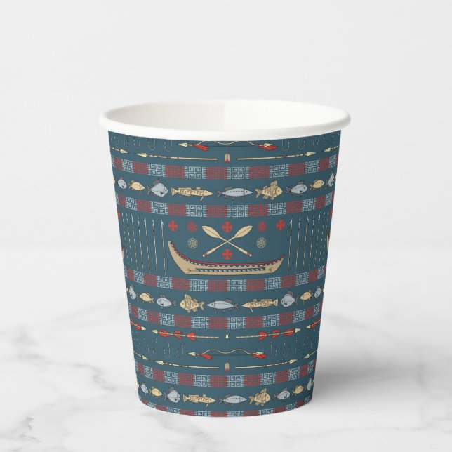 Vasos De Papel Patrón de pesca étnica (Izquierda)